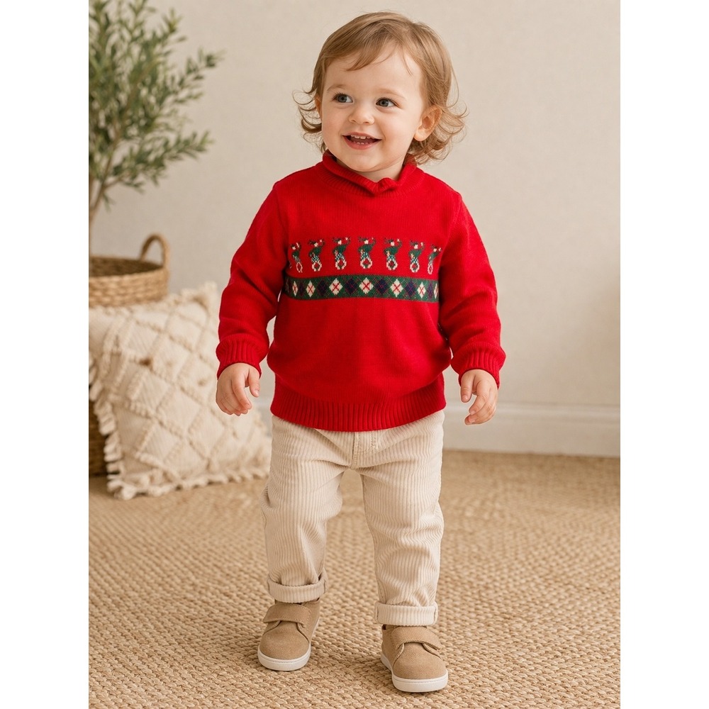 Vtg toddler sweater whimsical dancing figures argyle Retro Holiday Christmas